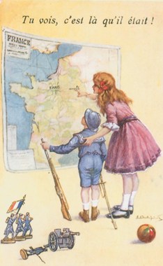 D:\COURS\Ancien programme 3ème\Histoire 3ème\1ère guerre mondiale\cartes postales IGM\Carte Postale Postcard 1914-1918 Dessin Tu vois c'est là qu'il était ! Drawing You see it is there that it was!.jpg